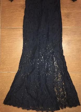Изысканное черное платье силуэт рыбка в пол из кружева,гипюра с разрезом с-м6 фото