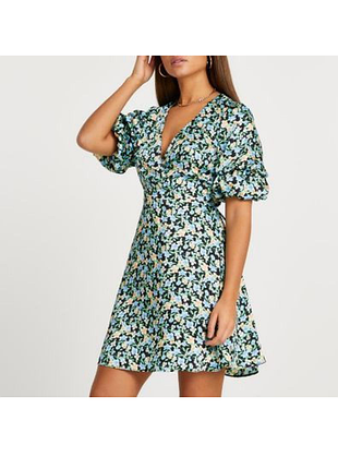 Красивое платье в цветочный принт, нарядное платье с рукавами пуфами, праздничное платье в цветочек, лёгкое платье воздушное