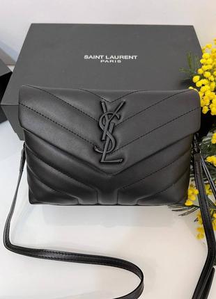 Жіноча сумка у стилі saint laurent loulou у шкірі та чорній фурнітурі1 фото