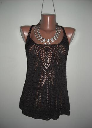 Кофта-топ коричневая ажурная вязанная крючком