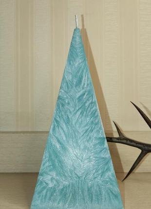 Свічка "піраміда" із пальмового воску, бірюзова.2 фото