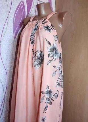 Шифоновое макси платье в пол персикового цвета в цветы m-l.48-505 фото