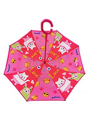 Детский зонт наоборот up-brella  lucky cat-rose red2 фото