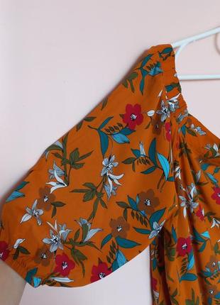 Яскрава квіткова блузка, блуза натуральна в квіти, блуза з відкритими плечиками батал 56-58 р.2 фото