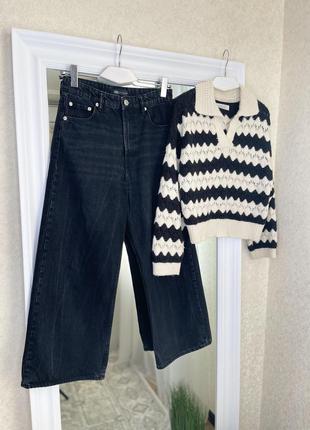 Zara черные широкие джинсы кюлоты палаццо4 фото