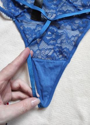 Неймовірні сині трусики стрінги мереживні відверті труси жіночі еротична білизна5 фото