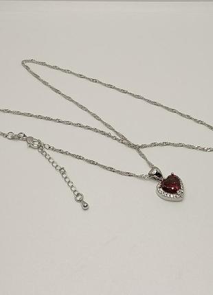 Оригинальное колье "рубиновое сердце в серебре" кулон с цирконами на цепочке в коробочке на подарок девушке9 фото