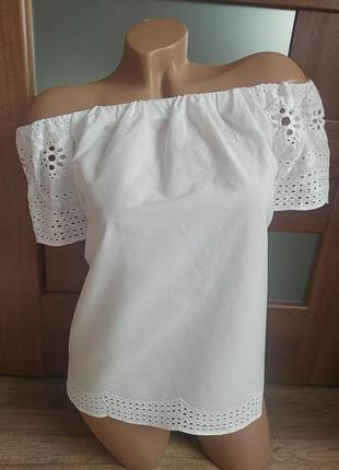 Жіноча бавовняна блузка прошва вибита біла1 фото