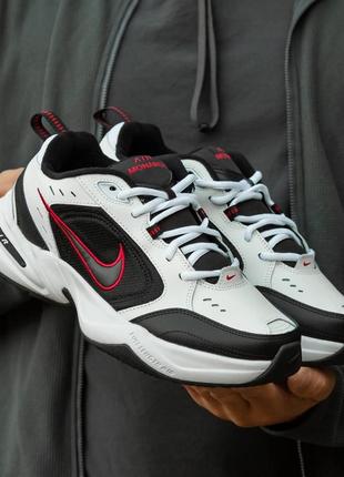 Женские кроссовки nike air monarch кожаные белые с черным найк монарх весенние (b)