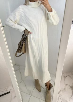 Белое вязаное платье свитер длинное миди макси2 фото