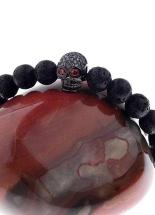 Мужской браслет из натуральных камней, каменный браслет skull с черепом черный fds9 фото