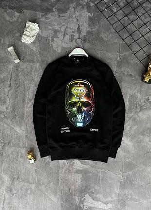 Чоловічий світшот philipp plein чорний весняний осінній кофта філіп плейн без капюшона (b)