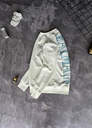 Мужской свитшот balmain белый весенний осенний кофта бальман без капюшона (b)5 фото