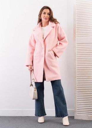 Пальто-кокон із однотонного рожевого букле розмір m