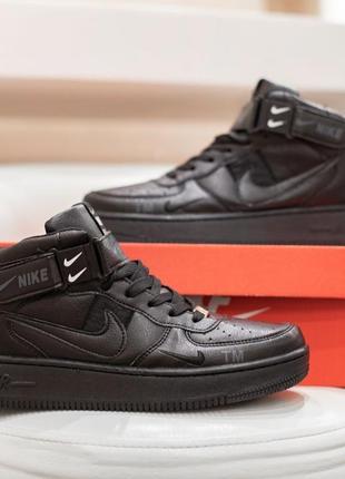 Nike air force 1 mid кросівки кеди високі на липучці чорні найк форс весняні демісезонні демісезон осінні шкіра шкіряні