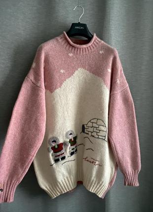 Винтажный обьемный свитер с эскимосами benetton2 фото