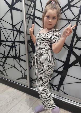 Крутой льняной брючный комбинезон зебра от f&f 7-9 лет