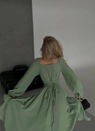 Ніжна сукня міді муслін на шнурівці з розрізом декольте 11 кольорів8 фото