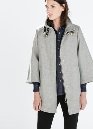 Zara. стильное пальто кейп. 50%шерсть