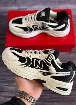 Мужские кроссовки new balance 530 белые с черным кожаные текстиль нью беланс весенние осенние (b)