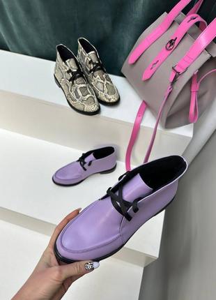 Екслюзивні черевики високі лофери з натуральної італійської шкіри та замші жіночі на шнурках7 фото