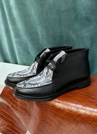 Екслюзивні черевики високі лофери з натуральної італійської шкіри та замші жіночі на шнурках2 фото