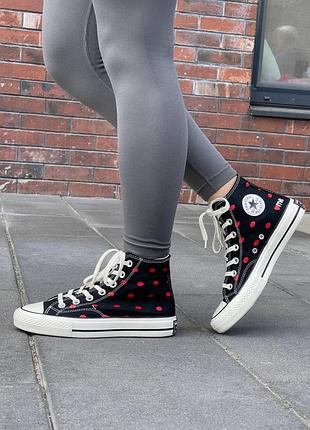 Женские кеды converse chuck 70 embroidered lips высокие черные текстиль кроссовки конверс (b)