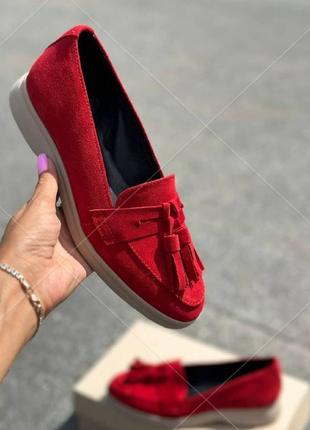Жіночі замшеві туфлі червоні, стильні туфлі на зручній підошві, шкіра багато кольорів, розмір 36-411 фото