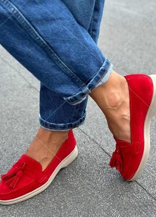 Женские замшевые туфли красные на удобной подошве, кожа  много цветов, размер 36-415 фото