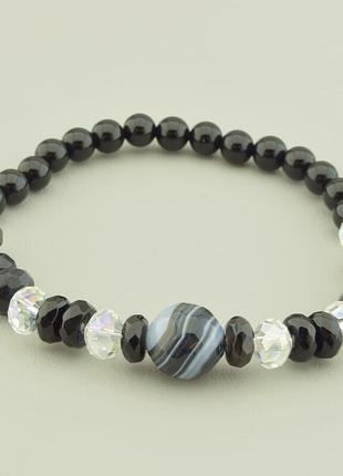 Браслет  агат,чешский хрусталь 19 см.