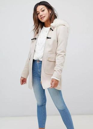 Кремовий дафлкот miss selfridge із капюшоном зі штучного хутра