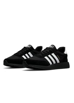 Мужские кроссовки adidas originals iniki текстильные черные с белым адидас иники весенние осенние (b)4 фото