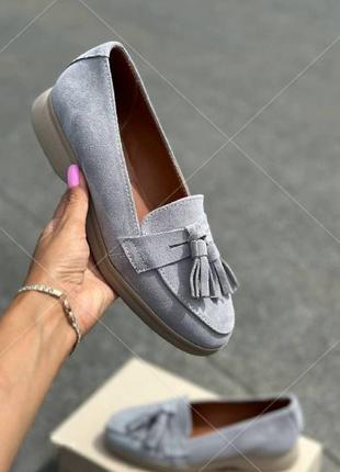 Жіночі замшеві туфлі сірі, стильні на зручній підошві, шкіра багато кольорів, розмір 36-411 фото