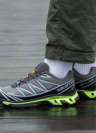 Кросівки чоловічі salomon xt-6 grey\salt сірі з салатовим саломон весняні (b)