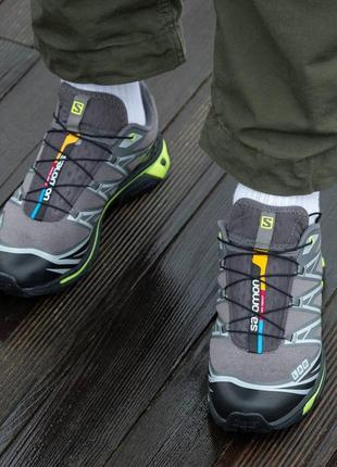 Мужские кроссовки salomon xt-6 grey\salt серые с салатовым саломон водонепроницаемые весенние (b)6 фото