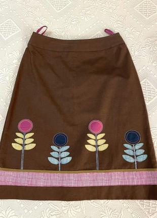 Стильна юбка спідниця laura ashley котон льон з аплікацією4 фото