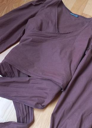 Шикарная коричневая блуза с завязками shein блузка рубашка сорочка с объёмными рукавами5 фото