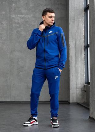 Чоловічий спортивний костюм nike tech темно-синій весняний осінній комплект худі + штани найк теч (b)9 фото