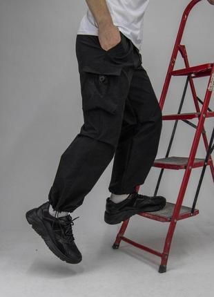 Мужские спортивные штаны оверсайз из плащевки черные с боковыми карманами весенние летние (b)3 фото