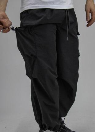 Мужские спортивные штаны оверсайз из плащевки черные с боковыми карманами весенние летние (b)4 фото