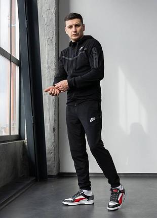 Мужской спортивный костюм nike tech черный весенний осенний комплект худи + штаны найк теч (b)