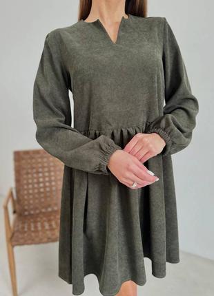 Платье женское короткое мини из вельвета 42-52 бежевое, хаки, черное6 фото