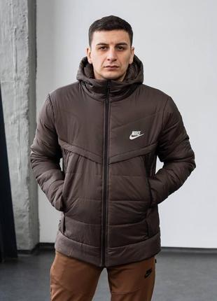 Мужская куртка nike tech весенняя осенняя коричневая с капюшоном до 0*с ветровка найк теч (b)