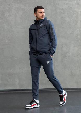 Мужской спортивный костюм nike tech серый весенний осенний комплект найк теч худи + штаны (b)