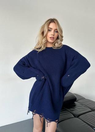 Синяя туника платье свитер4 фото