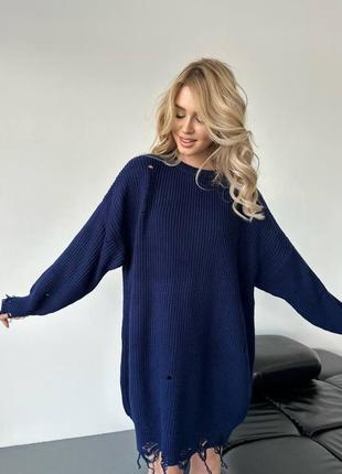 Синяя туника платье свитер7 фото