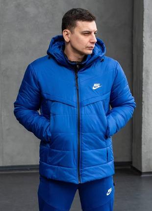 Мужская куртка nike tech весенняя осенняя синяя с капюшоном до 0*с ветровка найк теч (b)