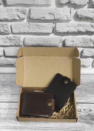 Подарунковий набір dnk leather no15 (затискач + картхолдер) коричневий1 фото