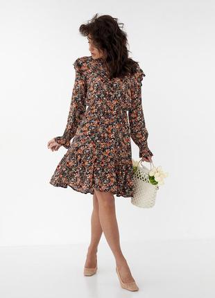 Квіткове плаття з рюшами crep — гірчичний колір, s (є розміри)3 фото