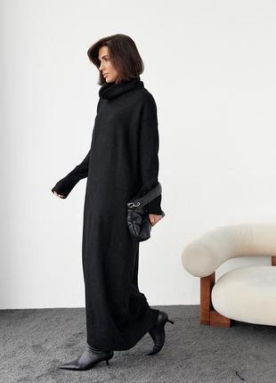 Вязаное платье oversize с высокой горловиной - черный цвет, l (есть размеры)6 фото